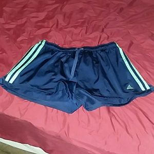 Adidas Women's Blue & Green 3 Stripe Shorts (XL)